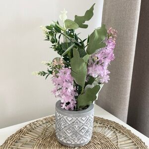 Handmade Lilac Faux Floral Arrangement in Gray Pot